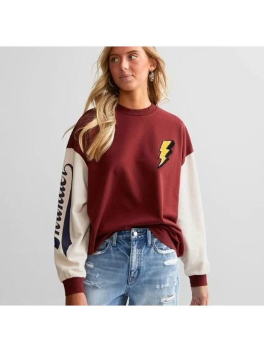 Modish Rebel Lightning Bolt Colorblock Crewneck Sweater